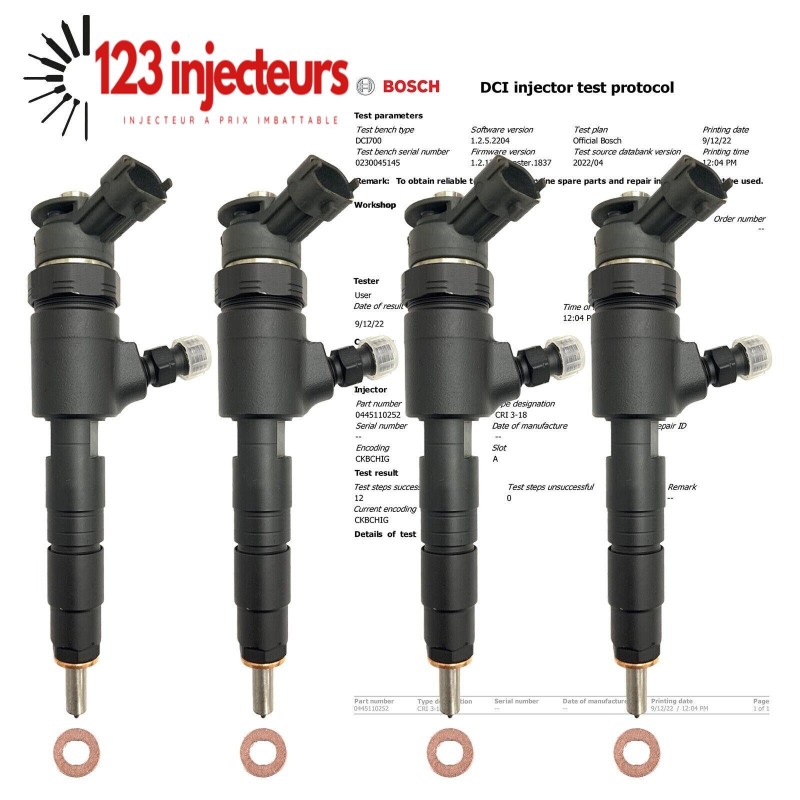 4x Injecteur PEUGEOT BIPPER CITROEN NEMO C3 1.4 HDI 0445110252 965889-