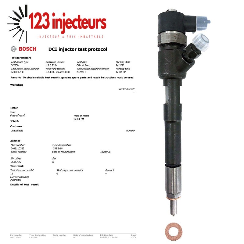 Injecteur Bosch 0445110322 Lancia 55214192 1.3 Multijet 55209803 Injecteur Bosch 0445110322 Lancia 55214192 1.3 Multijet 55209803